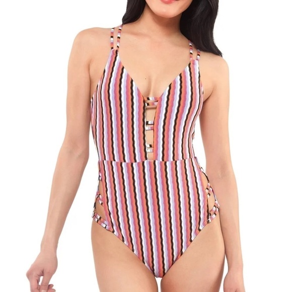 Jessica Simpson Women's Double Strap Cross-back One Piece Swimsuit - Picture 1 of 9